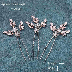 Leaf Bride Wedding Hair Pins Crystal Bridal Head Dress Pearl Hair Accessories for Women and Girls (Pack of 3) (Rose Gold) - Decotree.co Online Shop