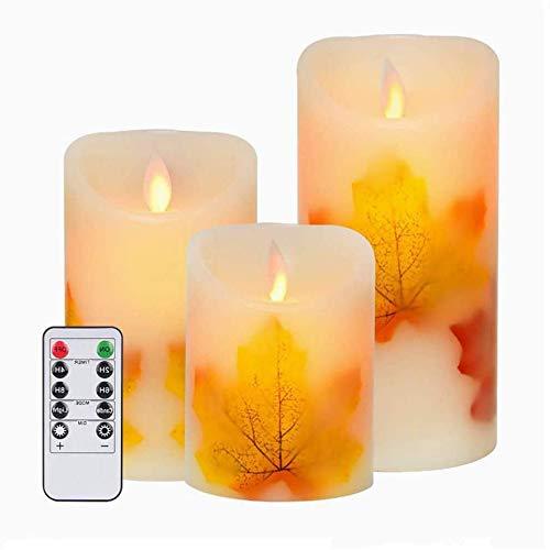 LED Candle Lights, 3 PCS Flameless Candles Light Warm White Battery Operated Electric LED Moving Wick Flickering Maple Leaf Candle Lights - Decotree.co Online Shop