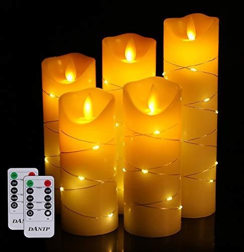 LED flameless Candle with Embedded Starlight String, 5-Piece LED Candle, with 10-Key Remote Control, 24-Hour Timer Function, Dancing Flame - Decotree.co Online Shop