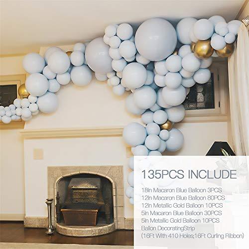 Macaron Blue Balloon Kit 135PCS 18In 12In 5In Metallic Gold Balloon Arch Garland - Decotree.co Online Shop