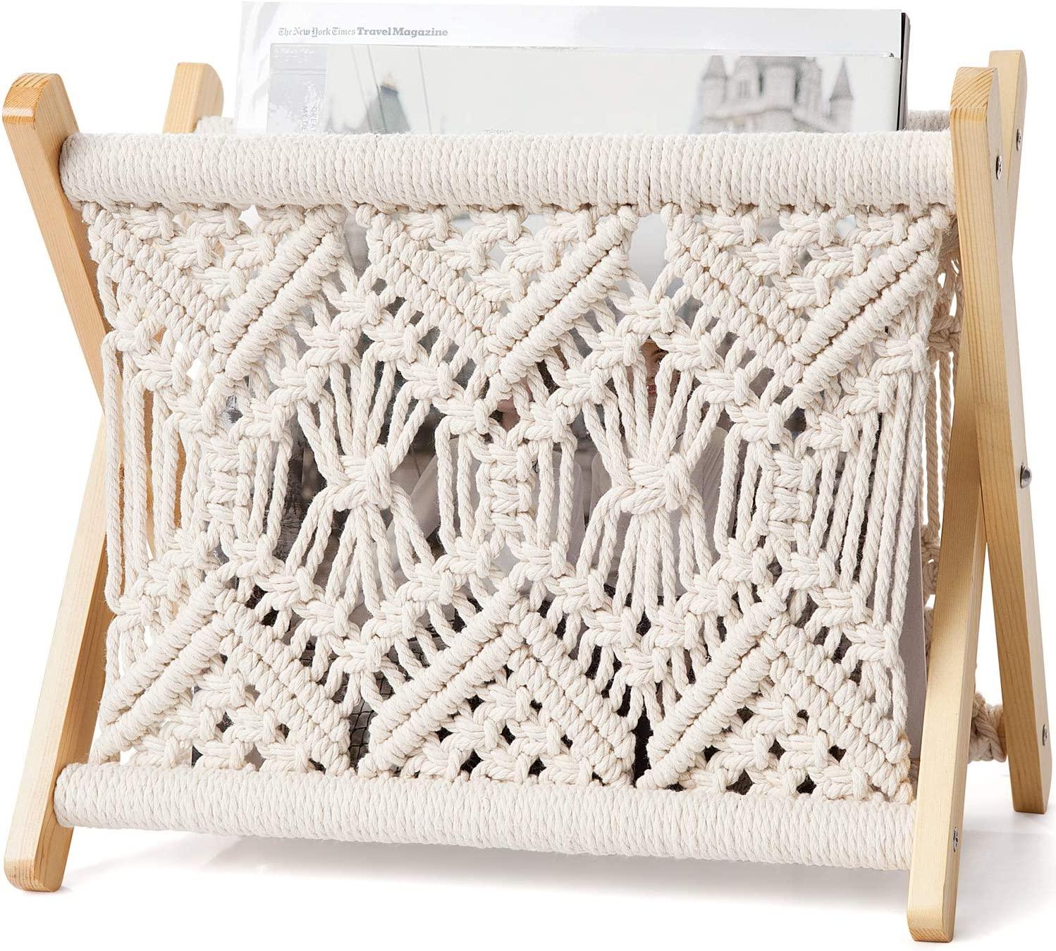 Macrame Magazine Rack Boho Magazine Holder Storage Standing Basket for Books - Decotree.co Online Shop