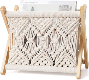 Macrame Magazine Rack Boho Magazine Holder Storage Standing Basket for Books - Decotree.co Online Shop