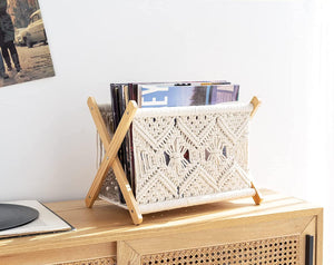 Macrame Magazine Rack Boho Magazine Holder Storage Standing Basket for Books - Decotree.co Online Shop