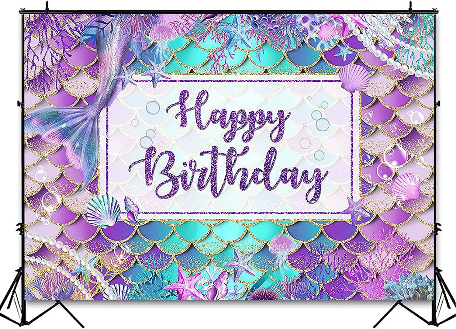 Mermaid Birthday Backdrop for Girl Under The Sea Party Photography Background - Decotree.co Online Shop