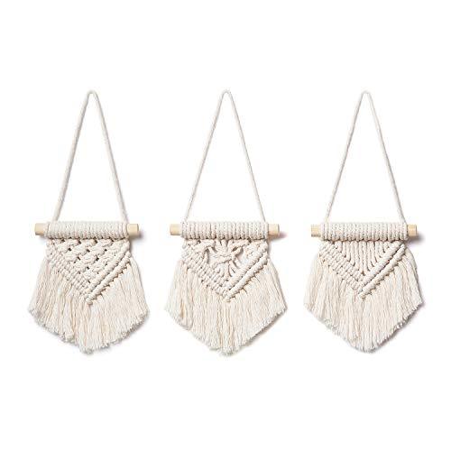 Mini Macrame Wall Hanging Set of 3 Cute Boho Car Accessories Ornaments Woven Art - Decotree.co Online Shop