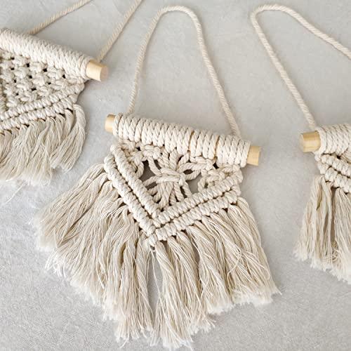 Mini Macrame Wall Hanging Set of 3 Cute Boho Car Accessories Ornaments Woven Art - Decotree.co Online Shop