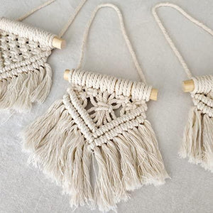 Mini Macrame Wall Hanging Set of 3 Cute Boho Car Accessories Ornaments Woven Art - Decotree.co Online Shop