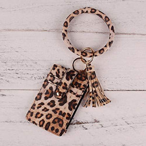 Multifunctional Bangle Key Ring Card Holder PU Leather Round Keychain With Matching Wristlet Walle - Decotree.co Online Shop