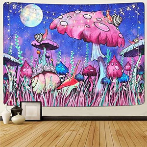 Mushroom Tapestry Moon and Stars Tapestry Snail Tapestry Fantasy Plants and Leaves Tapestry Wall Hanging for Room - Decotree.co Online Shop