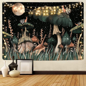 Mushroom Tapestry Moon and Stars Tapestry Snail Tapestry Fantasy Plants and Leaves Tapestry Wall Hanging for Room - Decotree.co Online Shop