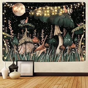 Mushroom Tapestry Moon and Stars Tapestry Snail Tapestry Fantasy Plants and Leaves Tapestry Wall Hanging for Room - Decotree.co Online Shop