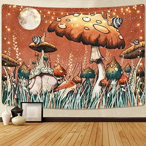 Mushroom Tapestry Moon and Stars Tapestry Snail Tapestry Fantasy Plants and Leaves Tapestry Wall Hanging for Room - Decotree.co Online Shop