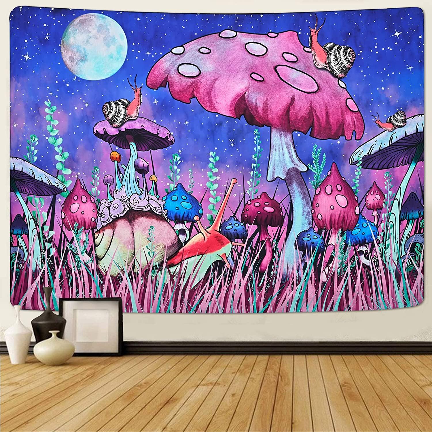 Mushroom Tapestry Moon and Stars Tapestry Snail Tapestry Fantasy Plants and Leaves Tapestry Wall Hanging for Room - Decotree.co Online Shop