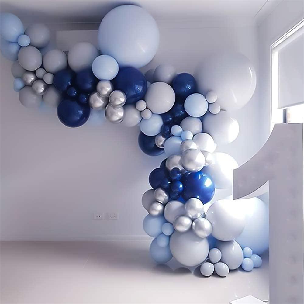 Navy Blue Balloon Kit 135PCS Macaron Blue Grey Metallic Sliver Balloon Arch Garland - Decotree.co Online Shop