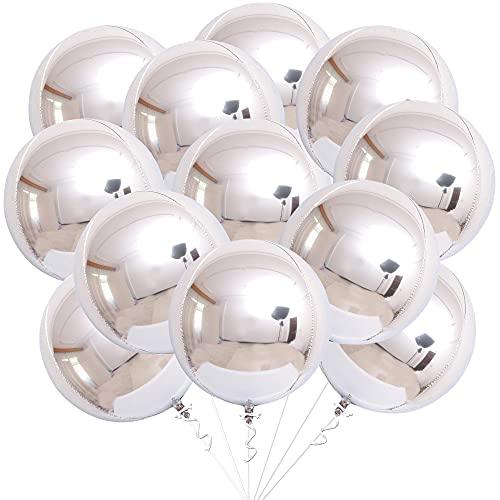 Pack of 12 | Big 22 Inches 360 Degree Round Metallic Helium Silver Balloons | 4D Sphere Mylar Foil Mirror Finish | Birthday Party Supplies - Decotree.co Online Shop