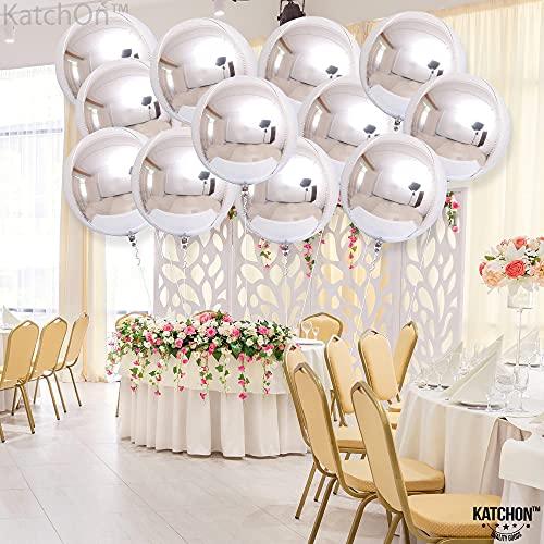 Pack of 12 | Big 22 Inches 360 Degree Round Metallic Helium Silver Balloons | 4D Sphere Mylar Foil Mirror Finish | Birthday Party Supplies - Decotree.co Online Shop