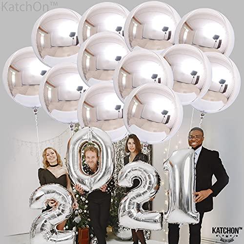 Pack of 12 | Big 22 Inches 360 Degree Round Metallic Helium Silver Balloons | 4D Sphere Mylar Foil Mirror Finish | Birthday Party Supplies - Decotree.co Online Shop