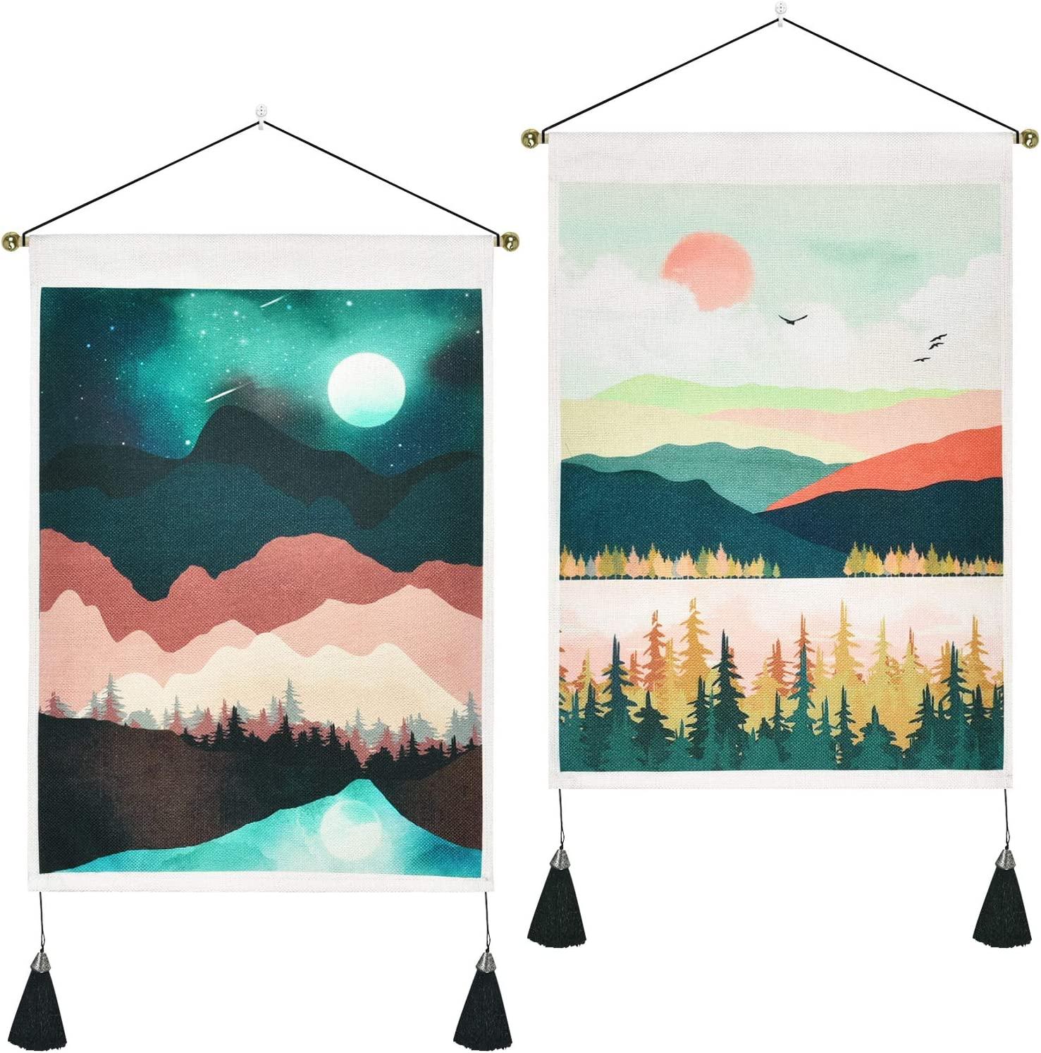 Pack of 2 Mountain Tapestry Sunset Tapestry Forest Tree Tapestry Nature Landscape Tapestry Wall Hanging for Room - Decotree.co Online Shop