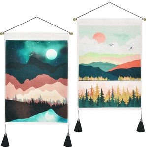 Pack of 2 Mountain Tapestry Sunset Tapestry Forest Tree Tapestry Nature Landscape Tapestry Wall Hanging for Room - Decotree.co Online Shop