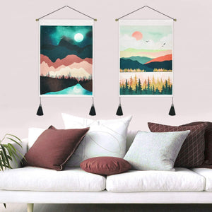 Pack of 2 Mountain Tapestry Sunset Tapestry Forest Tree Tapestry Nature Landscape Tapestry Wall Hanging for Room - Decotree.co Online Shop