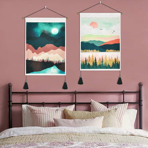 Pack of 2 Mountain Tapestry Sunset Tapestry Forest Tree Tapestry Nature Landscape Tapestry Wall Hanging for Room - Decotree.co Online Shop