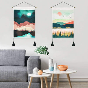 Pack of 2 Mountain Tapestry Sunset Tapestry Forest Tree Tapestry Nature Landscape Tapestry Wall Hanging for Room - Decotree.co Online Shop