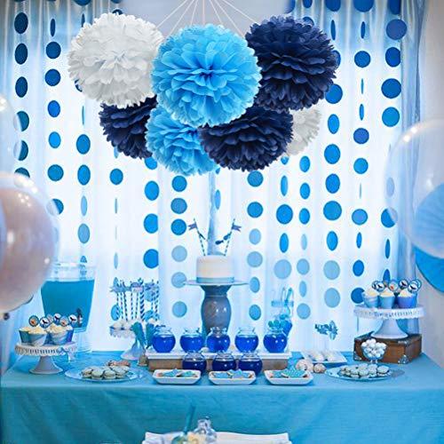 Paper Flower Tissue Pom Poms Party Supplies (Navy Blue,Turqoise Blue,White,12pc) - Decotree.co Online Shop