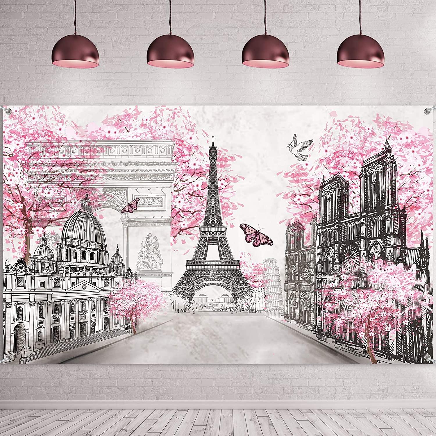 Paris Tapestry Backdrop Paris Wall Art Eiffel Tower Photo Banner Background Birthday Backdrop - Decotree.co Online Shop