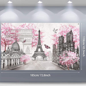 Paris Tapestry Backdrop Paris Wall Art Eiffel Tower Photo Banner Background Birthday Backdrop - Decotree.co Online Shop