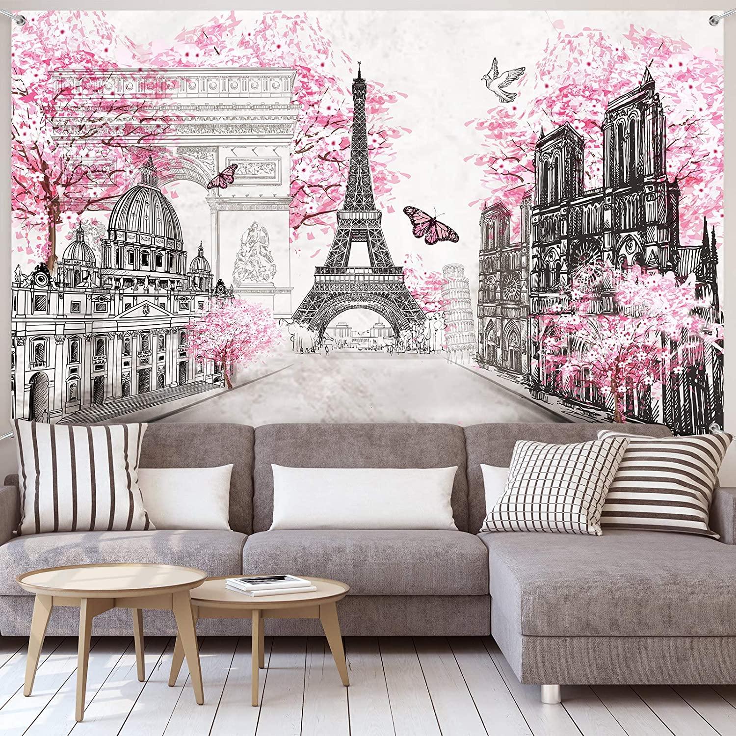 Paris Tapestry Backdrop Paris Wall Art Eiffel Tower Photo Banner Background Birthday Backdrop - Decotree.co Online Shop