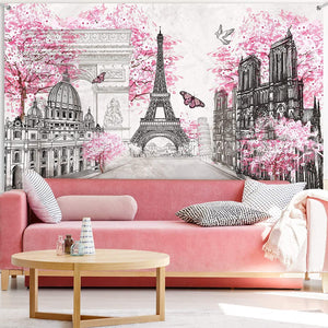 Paris Tapestry Backdrop Paris Wall Art Eiffel Tower Photo Banner Background Birthday Backdrop - Decotree.co Online Shop