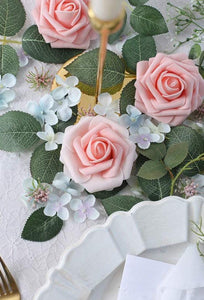 Peach Pink Foam Fake Roses with Stems for DIY Wedding Bouquets Bridal Shower Centerpieces - Decotree.co Online Shop