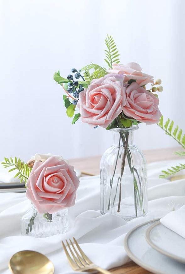 Peach Pink Foam Fake Roses with Stems for DIY Wedding Bouquets Bridal Shower Centerpieces - Decotree.co Online Shop