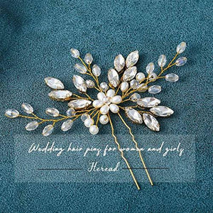 Pearl Bride Wedding Hair Pins Crystal Bridal Head Piece Rhinestones Hair Accessories for Women and Girls (Gold) - Decotree.co Online Shop