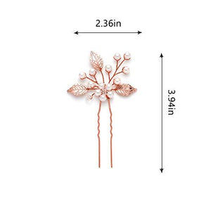 Pearl Bride Wedding Hair Pins Leaf Bridal Head Piece Flower Hair Accessories for Women and Girls (Pack of 3) (Rose Gold) - Decotree.co Online Shop