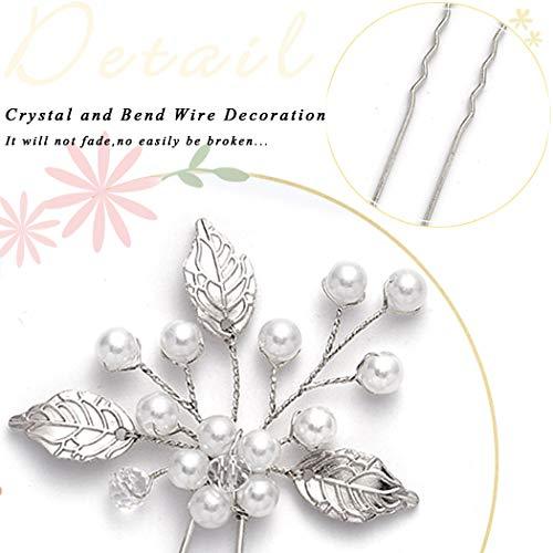 Pearl Bride Wedding Hair Pins Leaf Bridal Head Piece Flower Hair Accessories for Women and Girls (Pack of 3) (Silver) - Decotree.co Online Shop