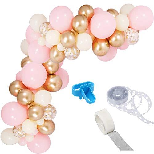 Pink Gold Balloon Garland Kit, Including Chrome Gold, Ivory, Baby Pink & White Gold Confetti Balloons Decorations Backdrop Ideal - Decotree.co Online Shop