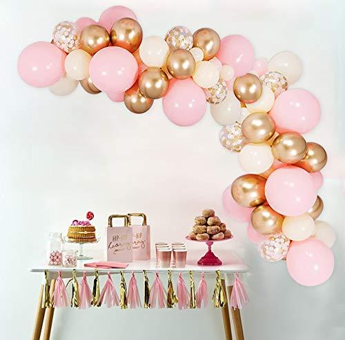 Pink Gold Balloon Garland Kit, Including Chrome Gold, Ivory, Baby Pink & White Gold Confetti Balloons Decorations Backdrop Ideal - Decotree.co Online Shop