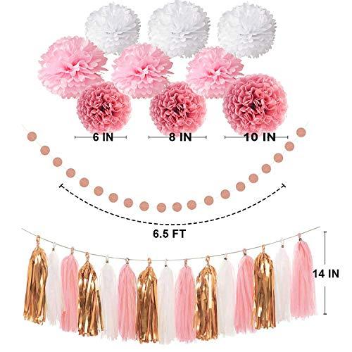 Pink Rose Gold Birthday Party Decorations Set, Rose Gold Glittery Happy Birthday banner, Tissue Paper Pom, Circle Dots Garland - Decotree.co Online Shop