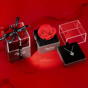 Preserved Red Real Rose with I Love You Necklace -Eternal Flowers Rose Gifts for Mom Wife - Decotree.co Online Shop