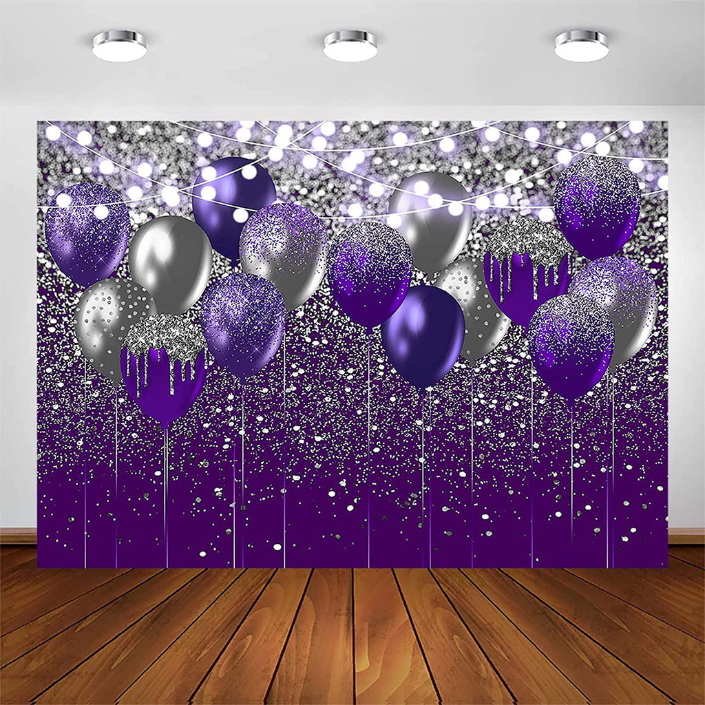 Purple and Silver Glitter Backdrop for Birthday Wedding Prom Graduation Photography Background - Decotree.co Online Shop