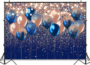 Rose Gold and Navy Glitter Balloon Backdrop for Adult Kids Birthday Party Photography Background - Decotree.co Online Shop