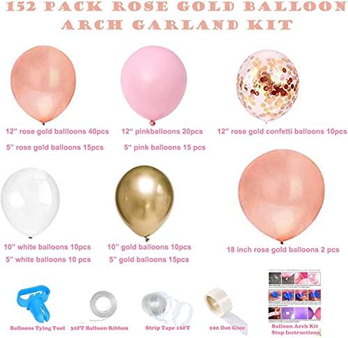 Rose Gold Balloon Garland Arch Kit, 152 Pieces Rose Gold Pink White and Gold Confetti Latex Balloons - Decotree.co Online Shop