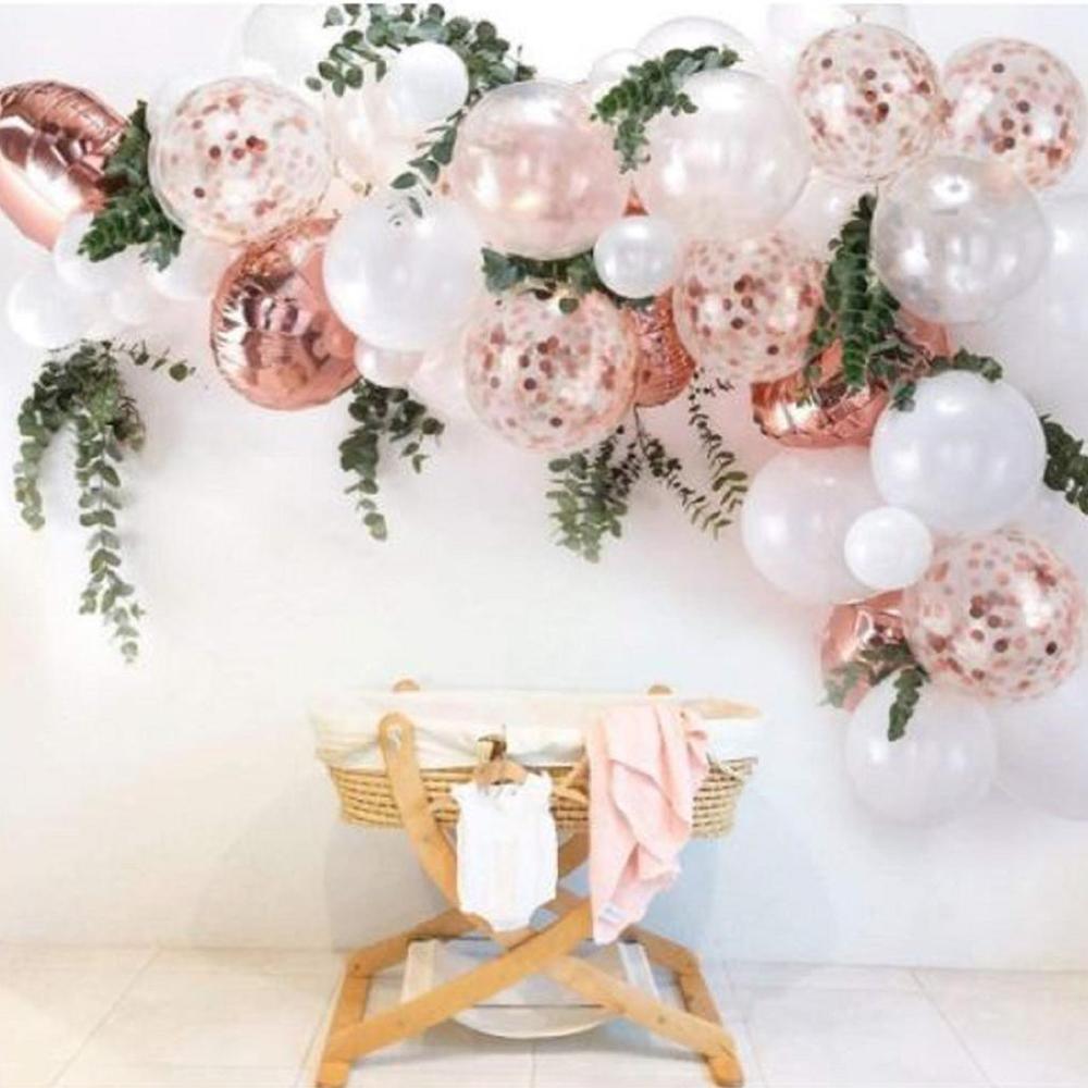 Rose Gold Confetti Latex Balloons, 60 pcs 12 inch White Metallic Gold Party Balloon with 33 Ft Rose Gold Ribbon for Bridal Shower Decoration - Decotree.co Online Shop