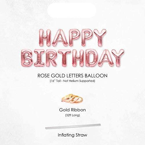 Rose Gold Happy Birthday Balloons Banner 16inch Tall Set for Her Birthday Party Decorations and Supplies Kit - Decotree.co Online Shop