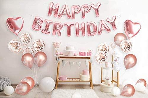 Rose Gold Happy Birthday Balloons Banner 16inch Tall Set for Her Birthday Party Decorations and Supplies Kit - Decotree.co Online Shop