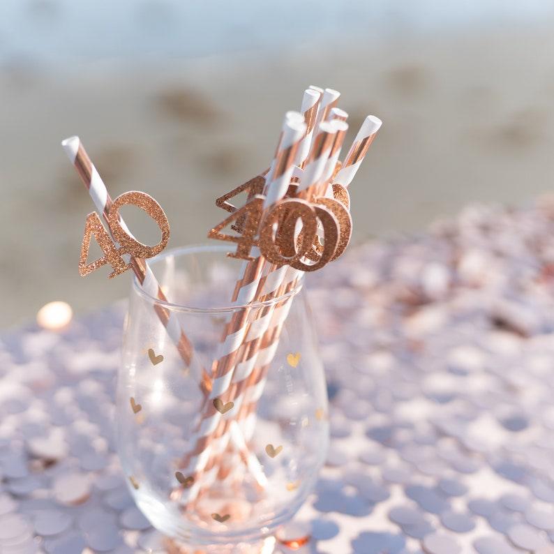 Rose Happy 40th Birthday Straw Decor, Rose Gold Glitter 24pcs Number 40 Party Drinking Decorative Straws - Decotree.co Online Shop