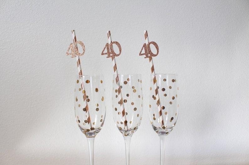 Rose Happy 40th Birthday Straw Decor, Rose Gold Glitter 24pcs Number 40 Party Drinking Decorative Straws - Decotree.co Online Shop