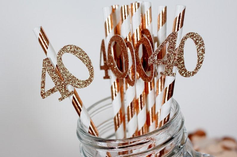 Rose Happy 40th Birthday Straw Decor, Rose Gold Glitter 24pcs Number 40 Party Drinking Decorative Straws - Decotree.co Online Shop