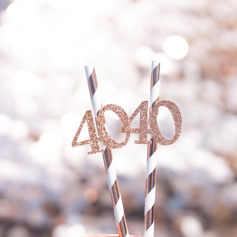 Rose Happy 40th Birthday Straw Decor, Rose Gold Glitter 24pcs Number 40 Party Drinking Decorative Straws - Decotree.co Online Shop